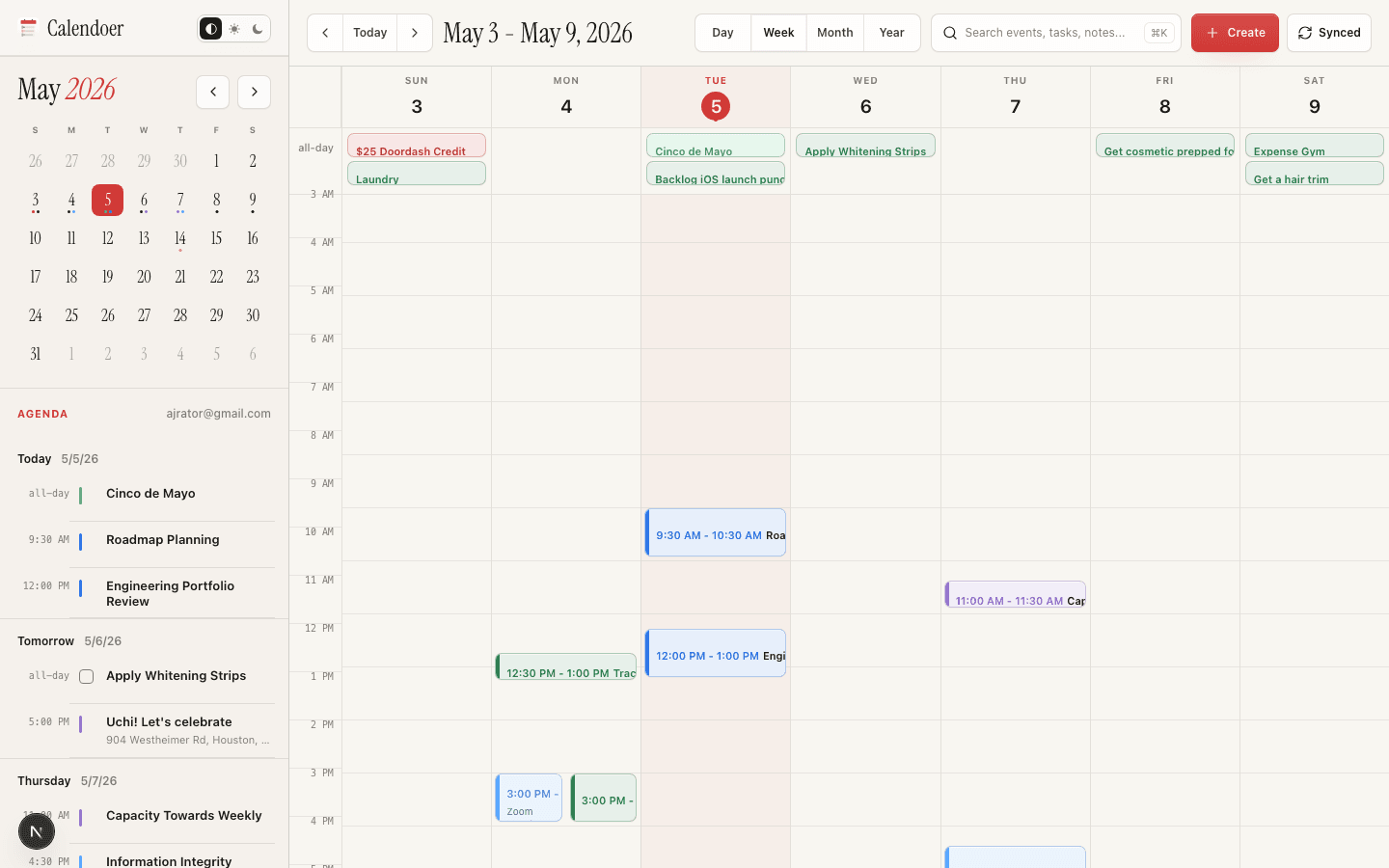Calendoer browser week view